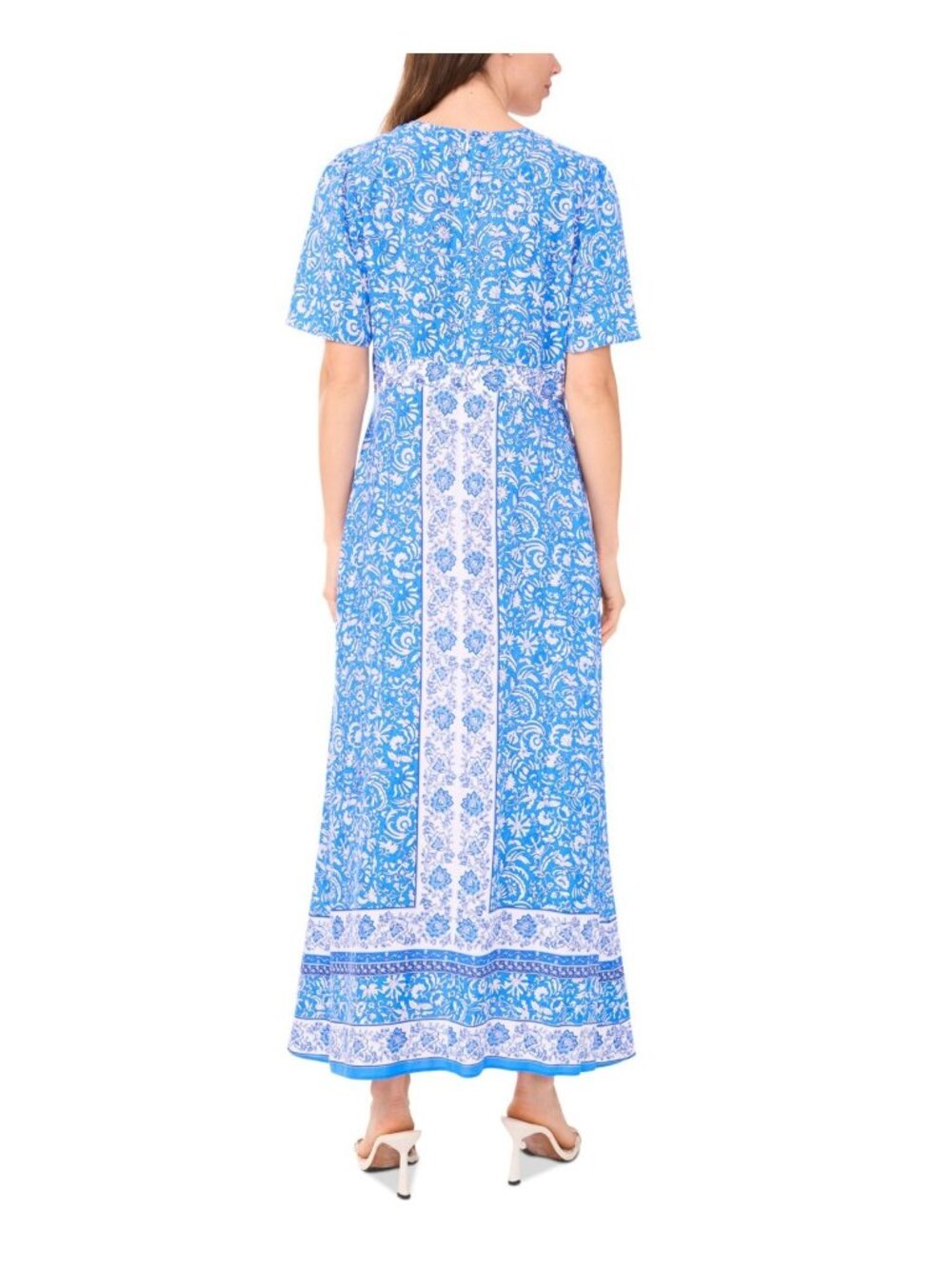 MSK Printed Short-Sleeve Maxi Dress Women's Size L Palace Blue V-Neck $99 - Picture 3 of 4